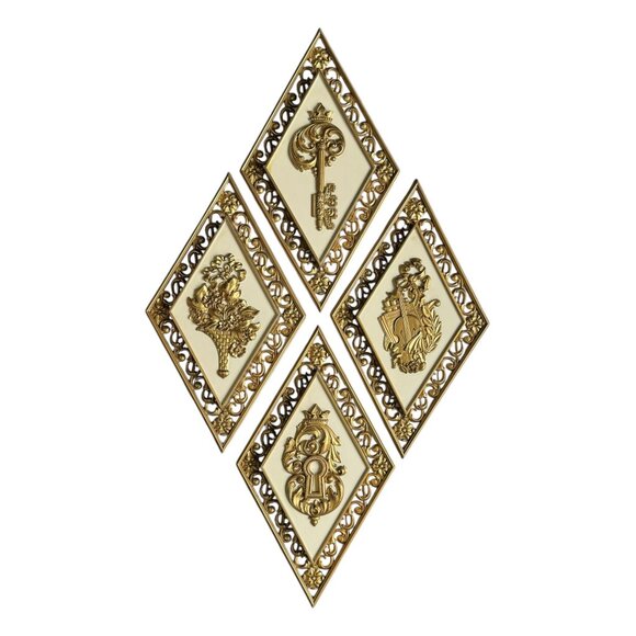 Syroco Set Of 4 Vintage Gold Diamond-Shaped Wall Plaques Ornate Design MCM Decor - Picture 1 of 16